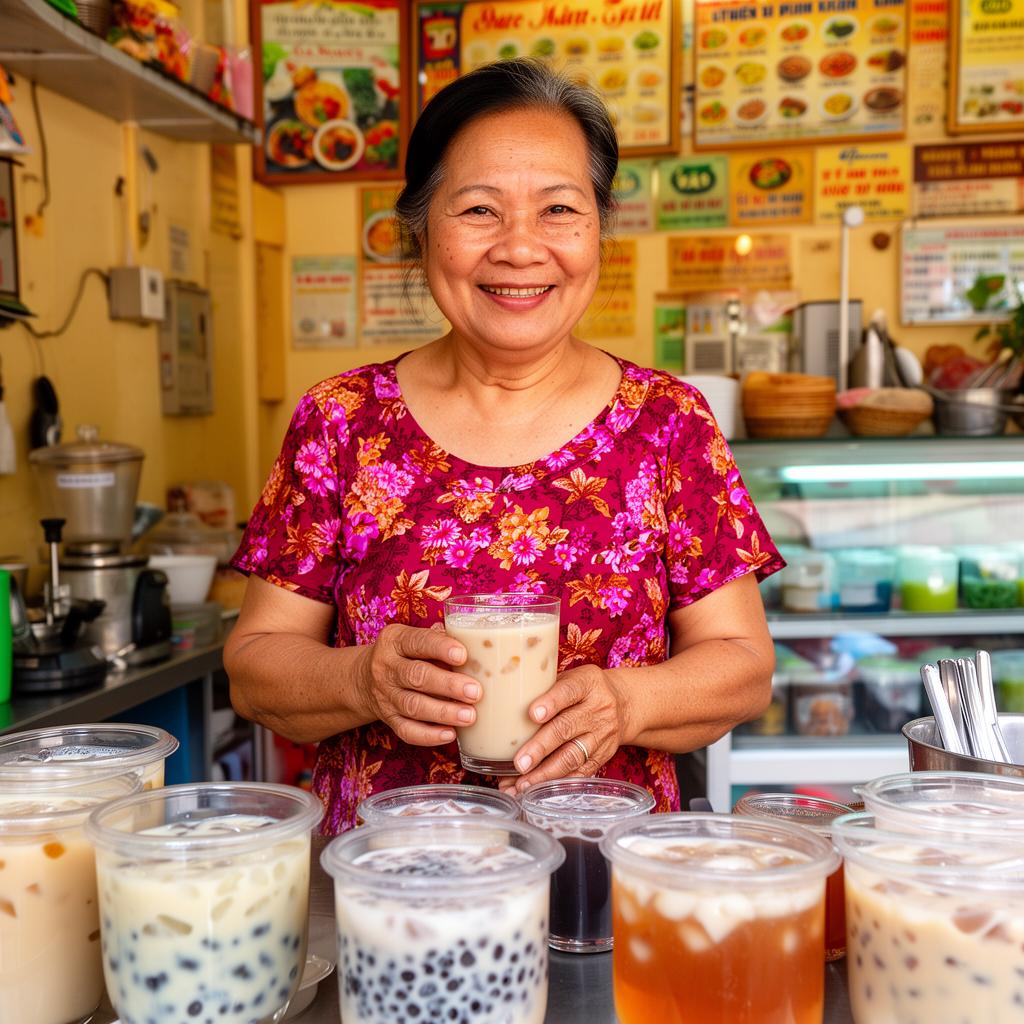 The friendly owner of Chè Không Ngọt
